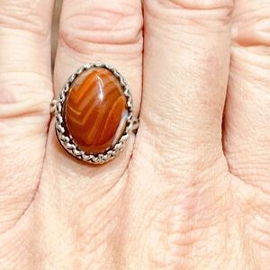 Natural Carnelian Agate Sterling Silver Braided Band Ring - Handcrafted NEW